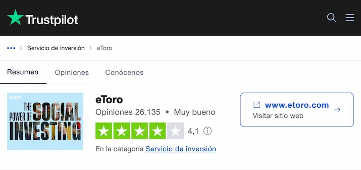 Opiniones eToro Trustpilot