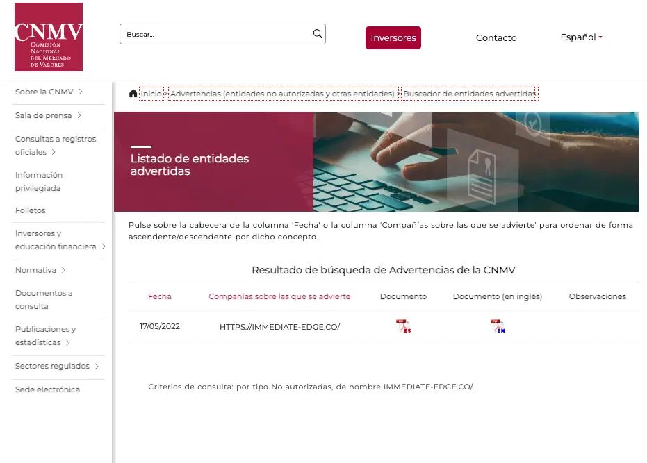 immediate edge y la cnmv