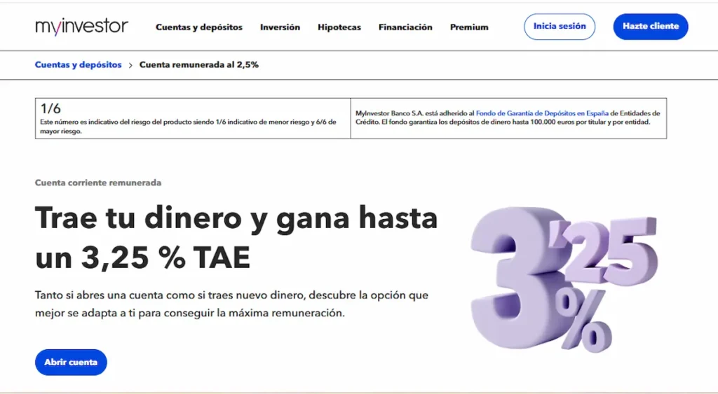 Cuenta remunerada MyInvestor