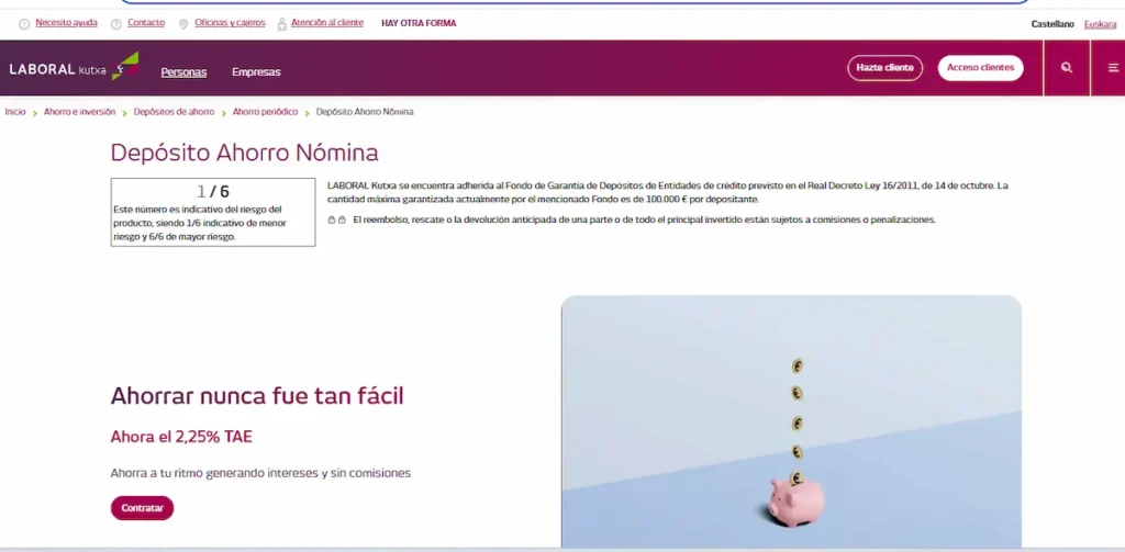 Depósito Ahorro Nómina Laboral Kutxa