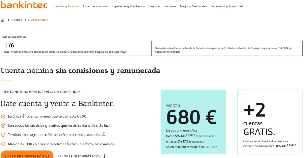 Cuenta Nómina de Bankinter