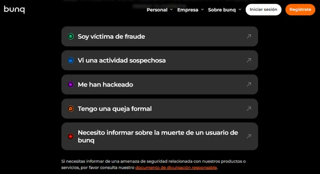 Reportar problema bunq