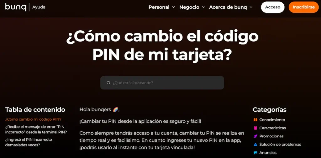 Cambiar PIN Tarjeta bunq