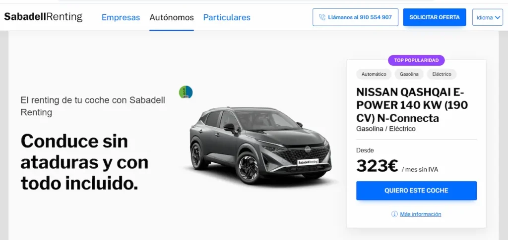 Renting para autónomos Banco Sabadell