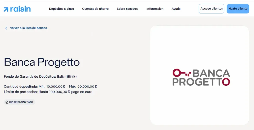 Depósitos Banca Progetto