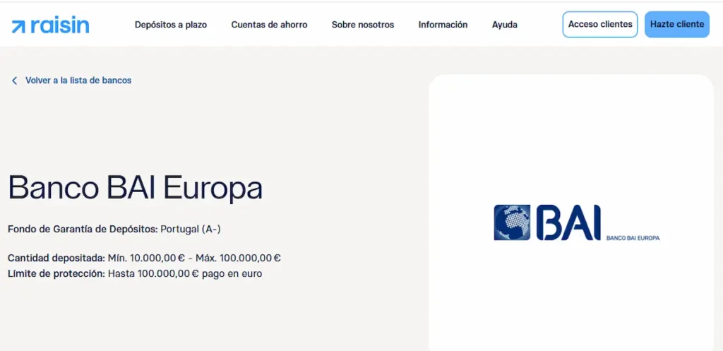 Depósitos Banco BAI Europa
