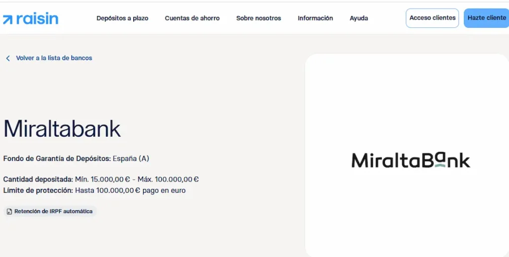 Depósitos Miraltabank
