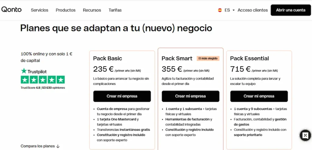 Planes Qonto Creación Empresa