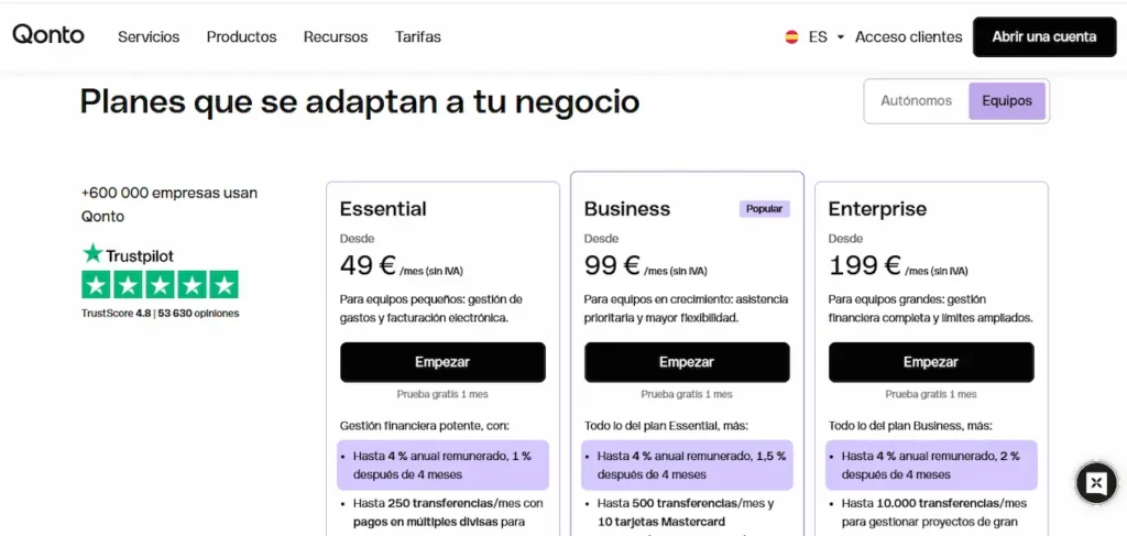 Planes Qonto Empresas