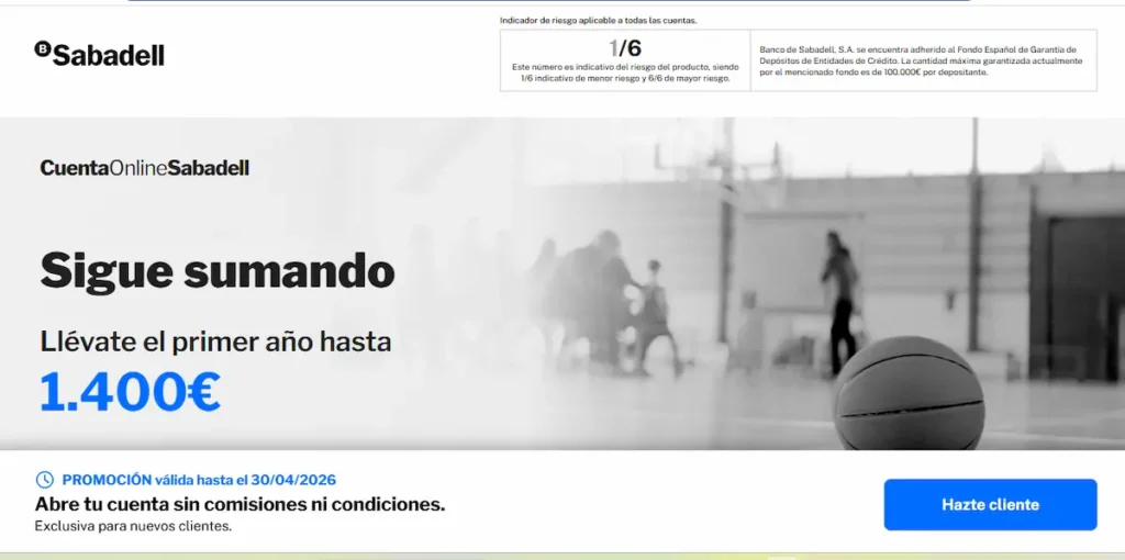 Promoción 1.400 euros Banco Sabadell