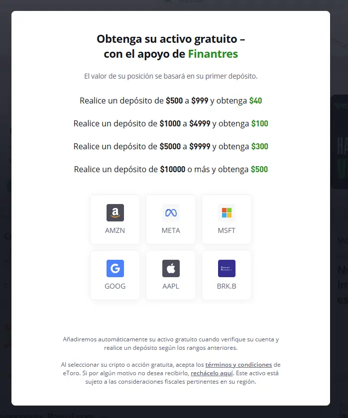 Promoción acción gratis en eToro