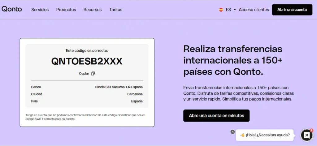 Código SWIFT de Qonto