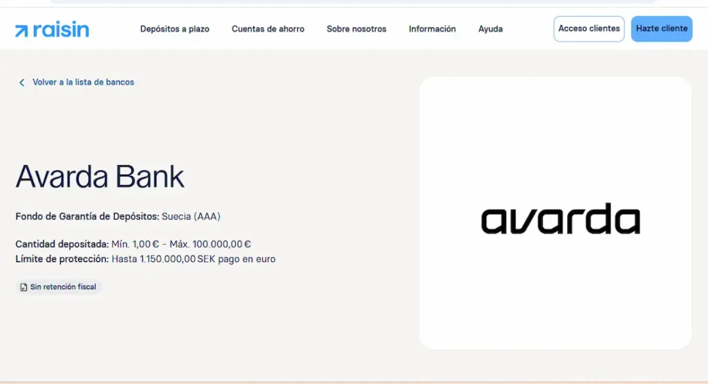 Depósitos a plazo fijo de Avarda Bank