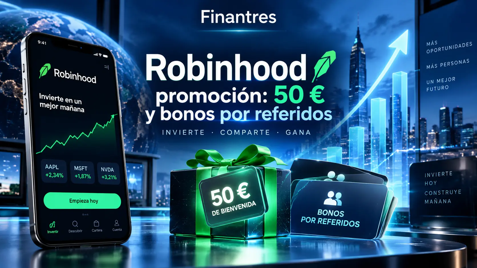 Todas las promociones de Robinhood: 50 € de bienvenida y referidos