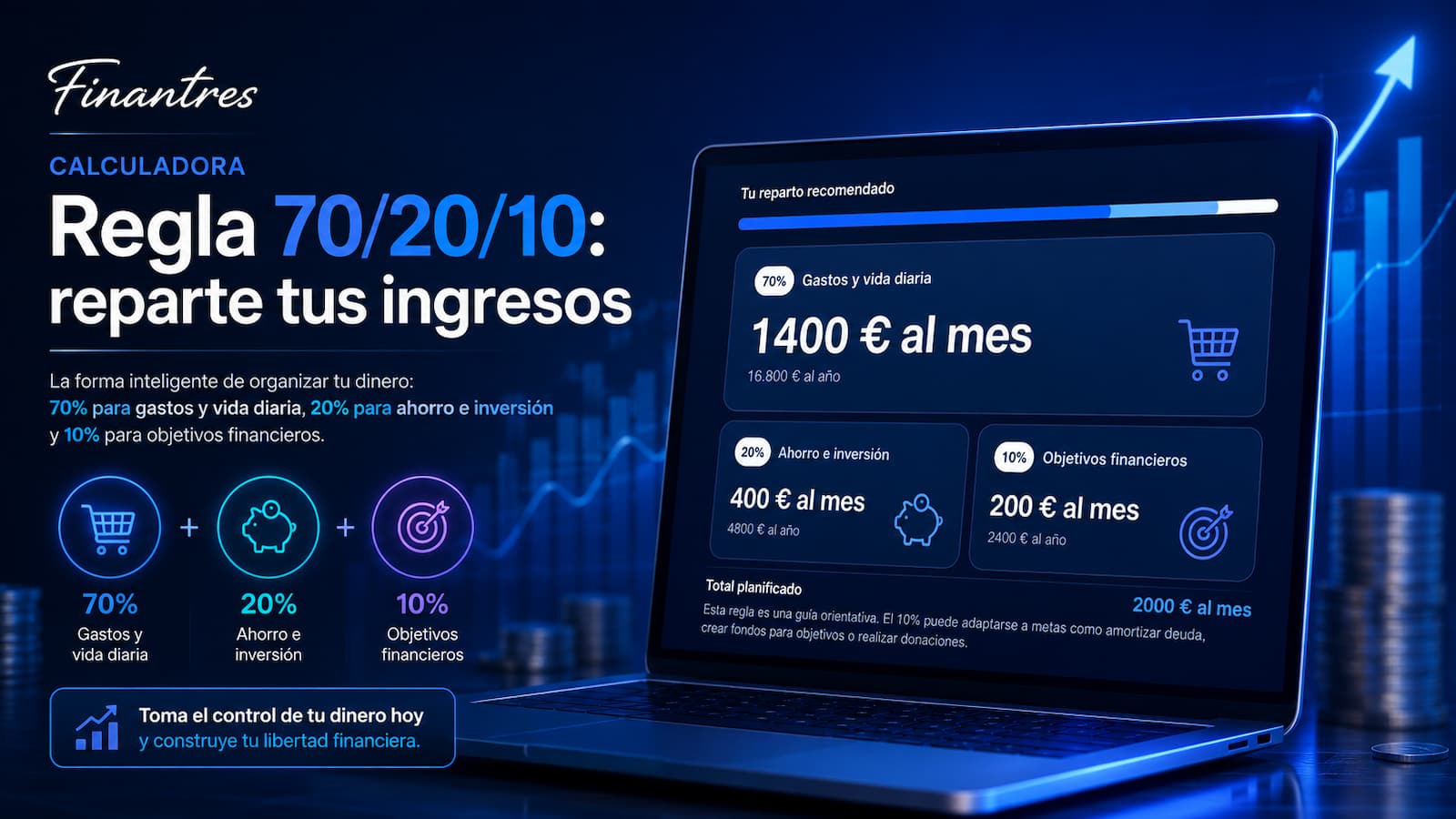 Calculadora Regla 70 20 10 reparte tus ingresos